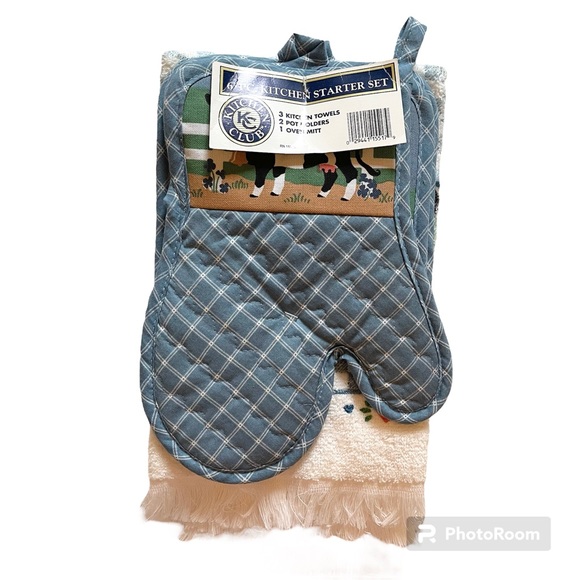 VTG 6 Pc Kitchen Starter Set - 3 Hand Towels, 2 Pot Holders, 1 Oven Mitt - NWT - Picture 1 of 4
